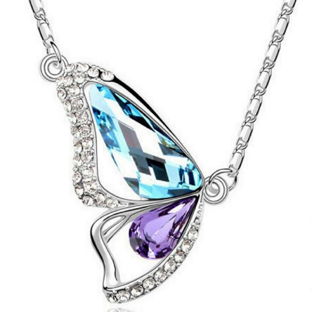Fifth Avenue Delicate Blue and Purple Butterfly Silver Tone Pendant Necklace